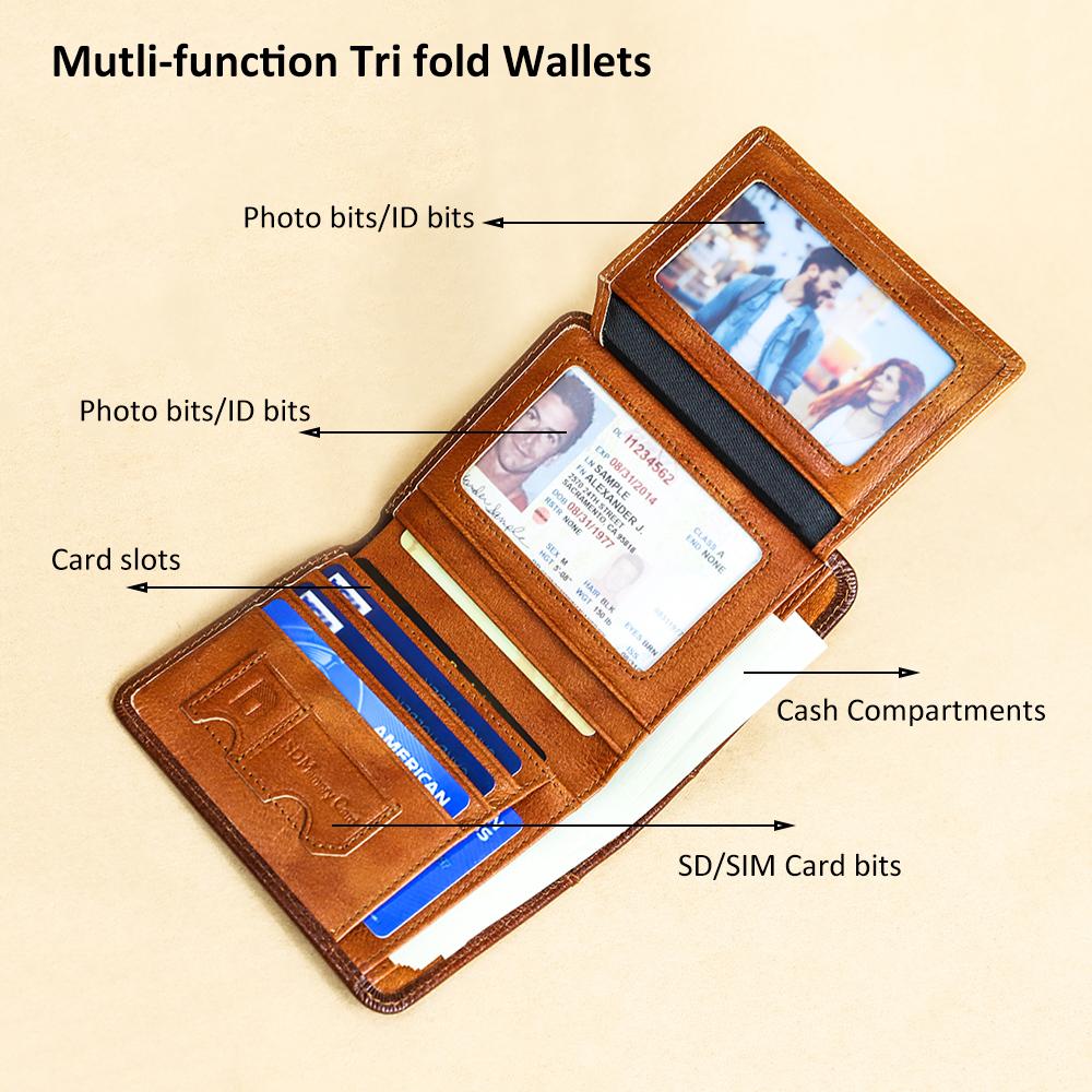 Genuine Leather Rfid Wallets for Men Vintage Thin Short Multi Function ID Credit Card Holder Money Bag with 2 ID Windows Gift for Him