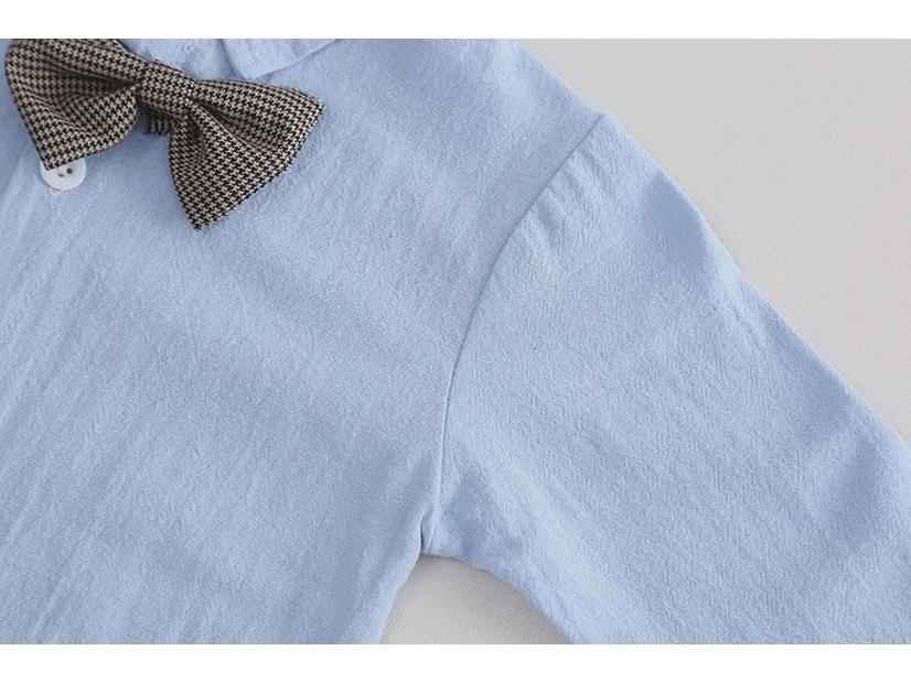 Детский комбинезон с галстуком-бабочкой в ломаную клетку - белая рубашка, комплект из двух предметов в корейском стиле