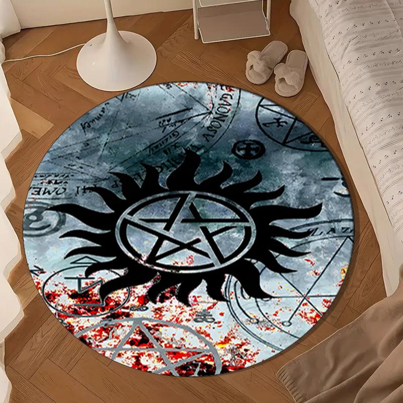 Natural Symbolism Round Rug for Livingroom,Bedroom, Palyroom, Chair Rug, Area rug, Circle Carpet, Large Size Fan Christmas gift