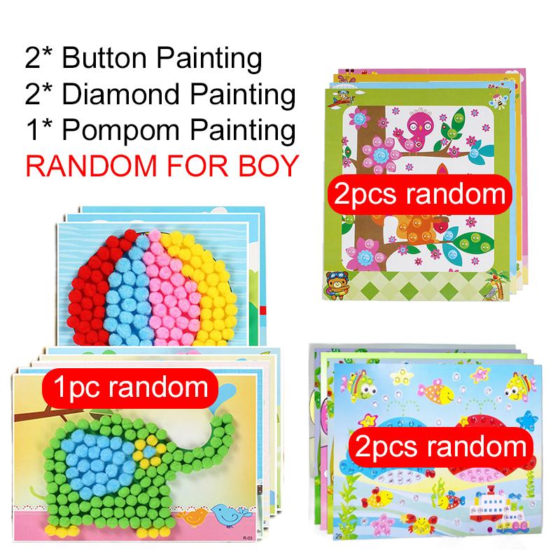 Children Handmade DIY Toys Button/Pompom/Diamond Stickers Drawing Toy Puzzle Early Education Color Cognition Birthday Gift TMZ
