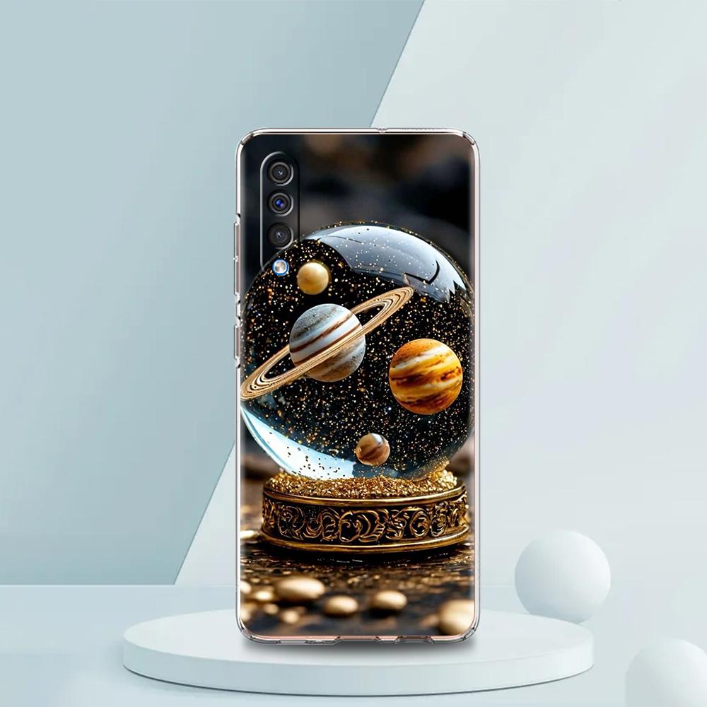 Прозрачный чехол для телефона Samsung Galaxy A16 A14 A12 A22 A24 A42 A02 A03S A06 A20 A30 A40 Мягкий TPU чехол Мультяшный узор Планета