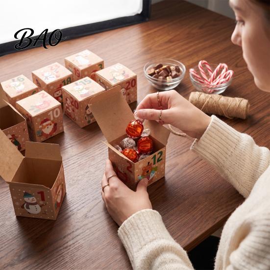 Christmas Countdown Calendar Box 24 Pcs DIY Advent Boxes, Days Gift Box, Santa Snowman Elk Print Boxes Empty Cardboard Number to Fill for Adults,