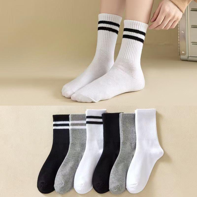 Male Spring and Summer Stripe Two Bar College Style Leisure Sports Tube Socks