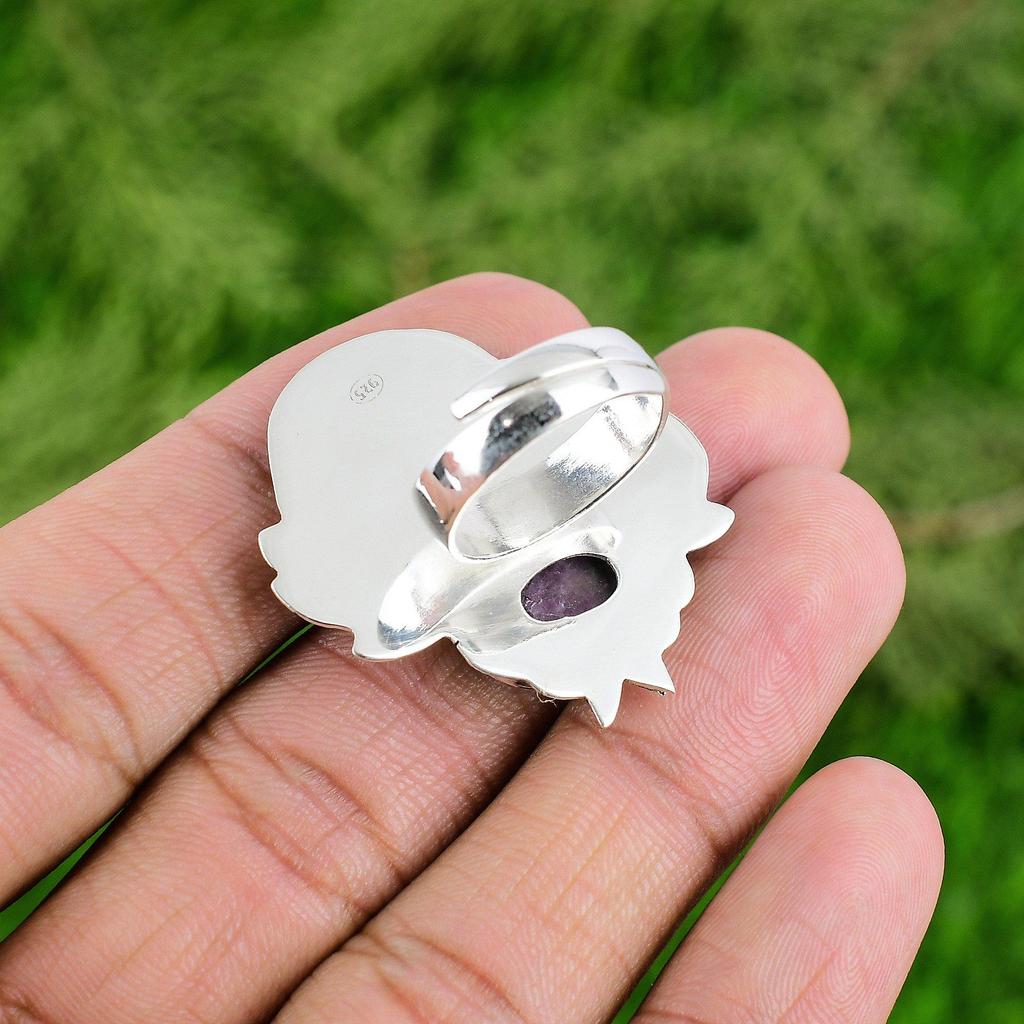 Mothers day Sale Natural Ruby Zoisite 925 Sterling Silver Promise Solitaire Ring