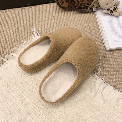 Толстая подошва, внутренняя высота увеличивающая, пушистые тапочки, женские, новые, ленивые, на одном педале, для дома, офиса, хлопковые, половина шлепанцев