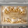 2D planar birthday party banner background - Platinum gold theme birthday with gold and white balloons.PMJ
