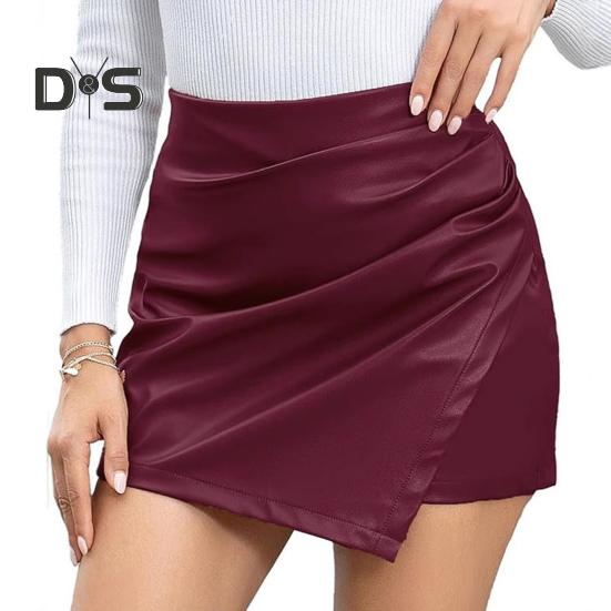 Мини-юбка с высокой талией, однотонный утягивающий дизайн, искусственная кожа, обтягивающая бедра, юбка на каждый день