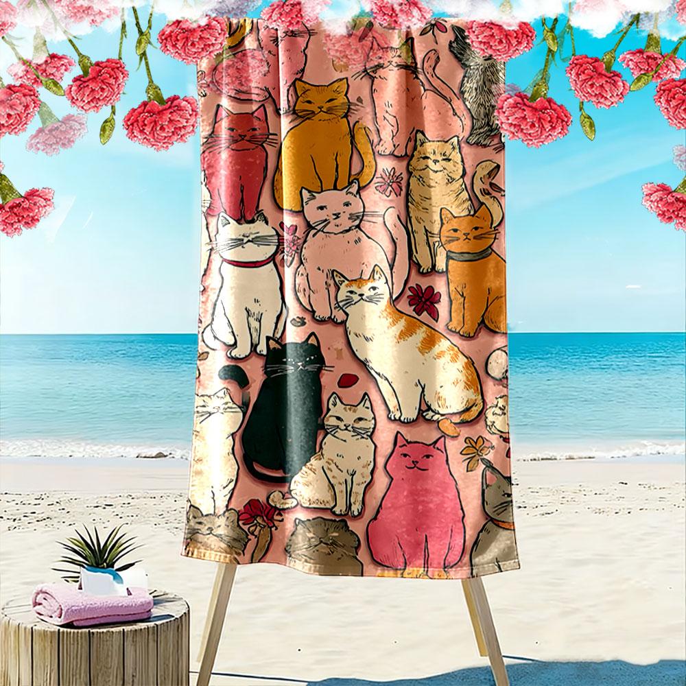 Cute Colorful Cat Pattern Towel A must-have beach towel for beach travel
