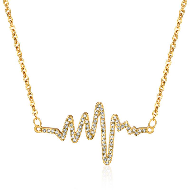Electrocardiogram Design Necklace 18k Gold Plated Irregular Wave Zircon Clavicle Chain