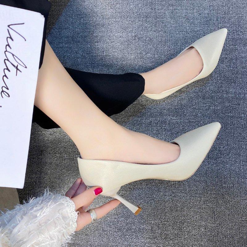2024 мода весна и осень новые девушки хорошо с сексуальными одинарными туфлями с неглубоким ртом дамы высокие каблуки