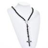 Cross Pendant Tiger-eye Beads Necklace Charm Rosary Neck Jewelry Chic Beaded Long Necklace Gifts