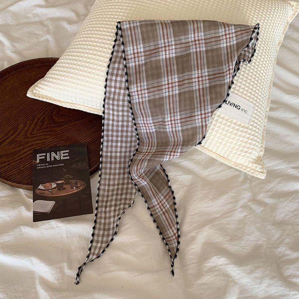 Thin Lattice Headscarf Turban Triangular Hair Band Sweet Pastoral Style Headscarf Summer