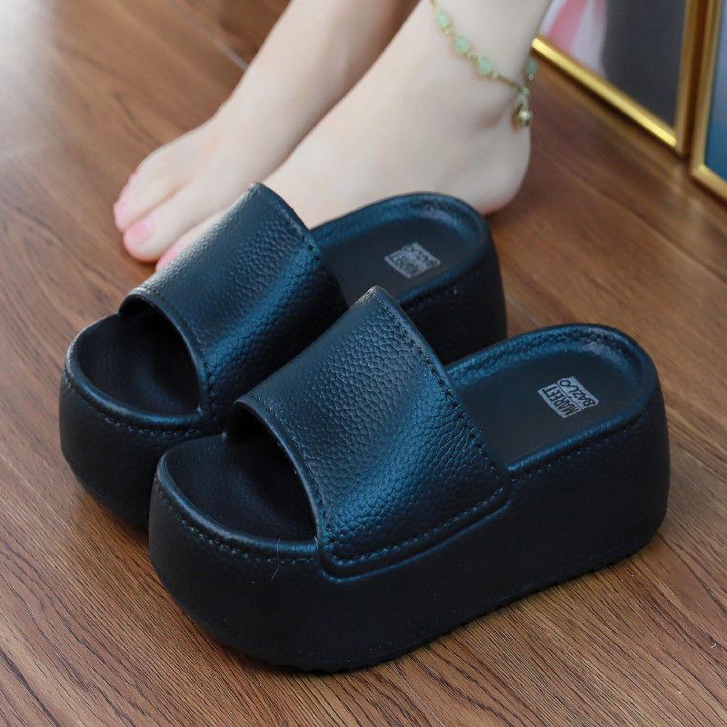 Лето 2024, новые однотонные приподнятые толстые женские тапочки, удобные противоскользящие домашние и уличные пляжные тапочки из ЭВА с мягкой подошвой