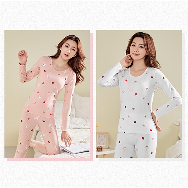 Осенне-зимний хлопковый цветочный женский термобелье с принтом, тонкий теплый костюм