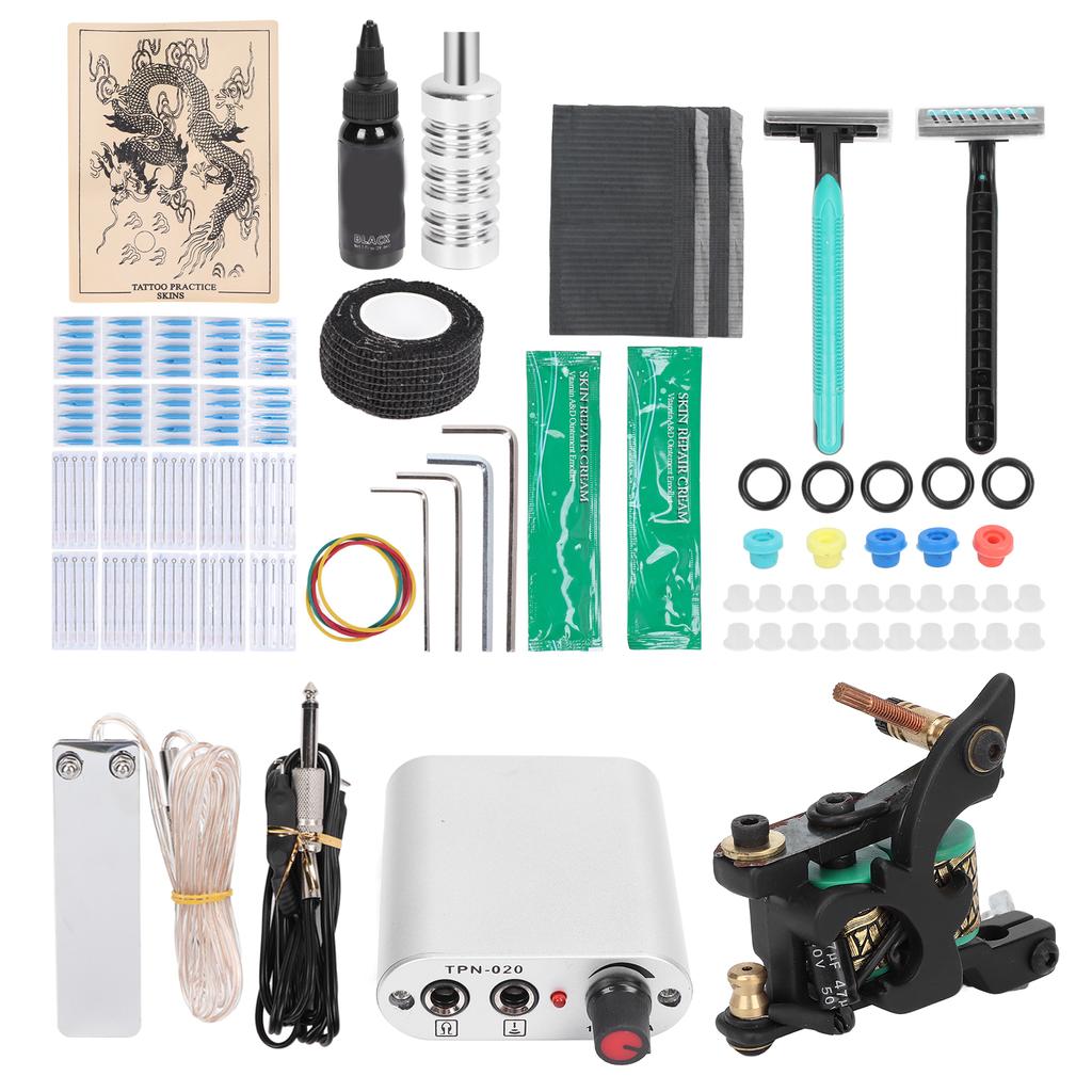 Комплект для катушки татуировки с блоком питания, педалью, чашкой для пигмента, набор для начинающих тату-машинок (90‑265В)США
