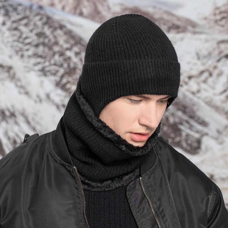 Autumn and Winter Men's Two Piece Men's Hat Neutral Warm Knitted Skull Wool Hat Soft Skiing