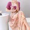 Women's nightgown thin short-sleeved printing light luxury simple breathable casual loungewear long skirt can be worn outside