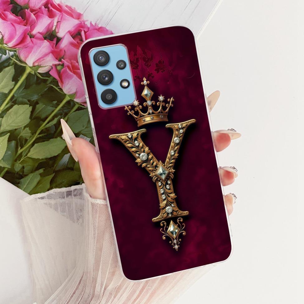 Clear For Samsung A32 5G SM-A326B Cover For Samsung Galaxy A32 5G Case Luxury Crown A-Z Letters 2D Flat Pattern Soft Phone Case