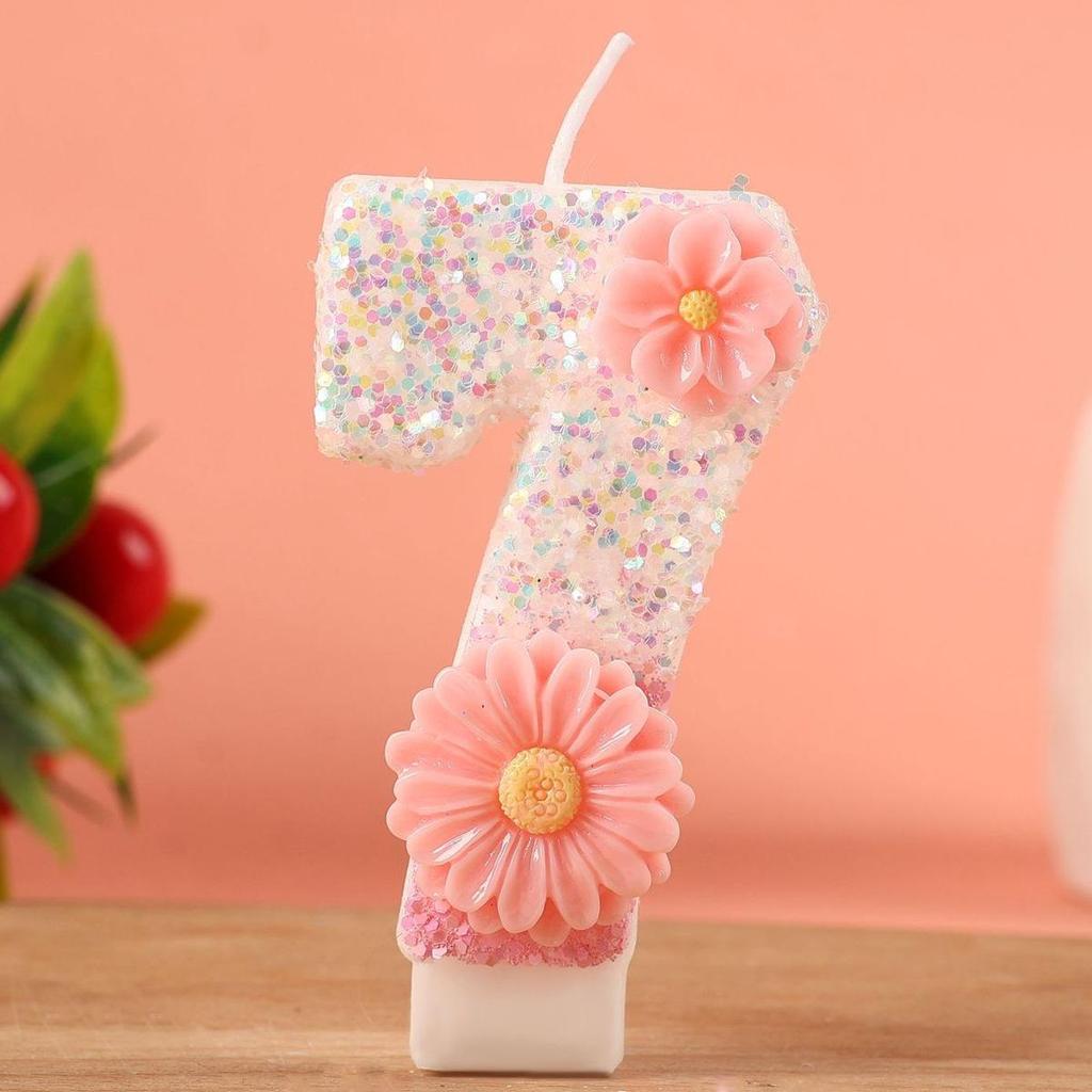 Pink Flower Number Candles for Birthday Cake Decoration Party Supplies