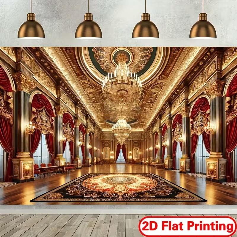 2D Роскошный Дворцовый Бальный Зал Фон для Фотосъемки Золотая Люстра для Вечеринки