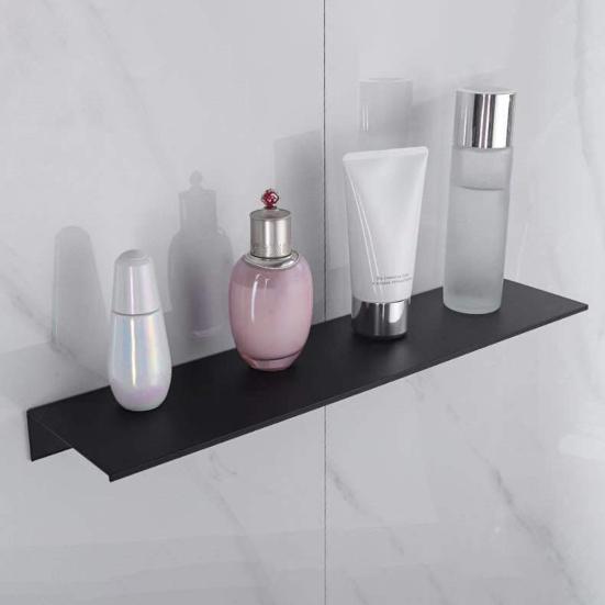 Wall Mount Bathroom Floating Shelf Punch Free Adhesive Heavy Duty Aluminum Alloy Multi-functional Storage Rack Holder Organizer Home Supplies