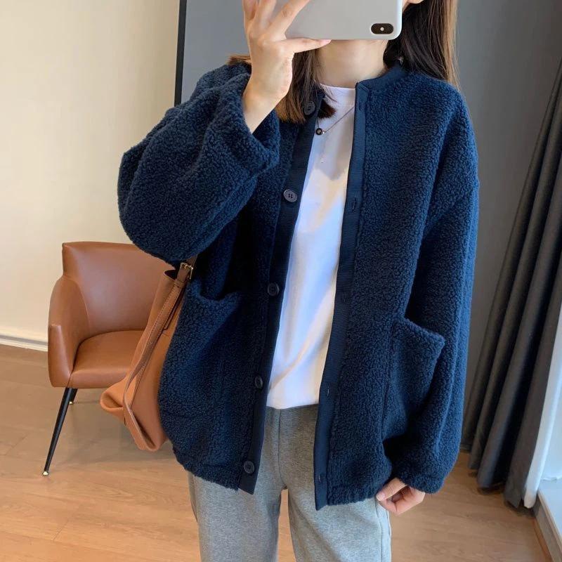 Женский oversized флисовый кардиган на пуговицах, свободный, с длинным рукавом, повседневный, теплый, верхняя одежда, осень, зима