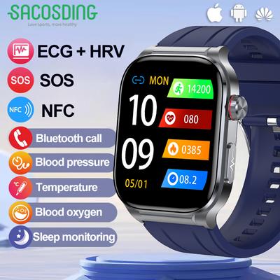 SACOSDING AMOLED Смарт-часы для мужчин Bluetooth Вызов ЭКГ Мониторинг артериального давления Кислород в крови Женское здоровье NFC Смарт-часы