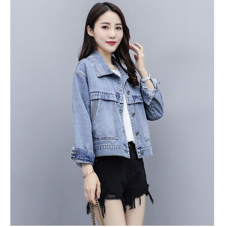 Casual Loose Embroidery Short Denim Jacket for Women Autumn Korean Style Slim Coat