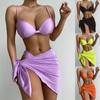 New Three-piece Swimsuit Europe and America Solid Color Bikini Women's Swimsuit Gathering Swimsuit
