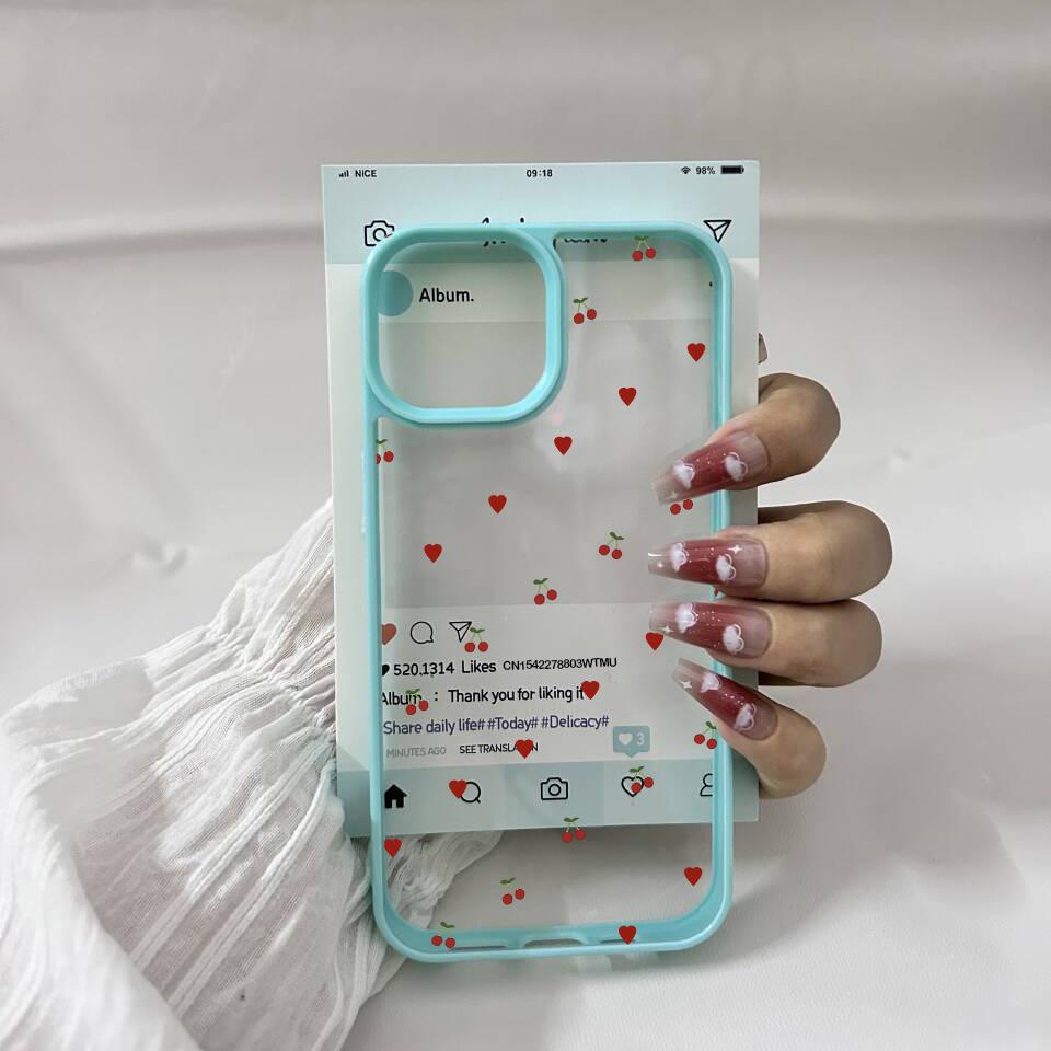 INS Корея Милый Чехол для Телефона с Вишней и Сердечками Для iPhone 14 15 16 17 11 12 Mini 13 Pro Max XS XR 7 8Plus Прозрачный Жесткий Чехол