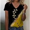 Women's 3D T-shirt Summer V-neck Short Sleeve Butterfly Print Cute Girl's Top Fashion T-shirt Women's Clothing