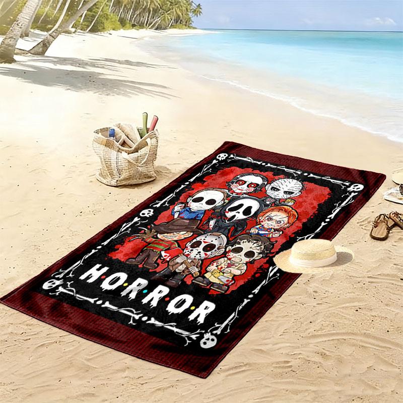 Chibi Chucky Freddy Krueger Print Beach Towel, Large Soft Quick Dry Towel for Beach Camping Swimming