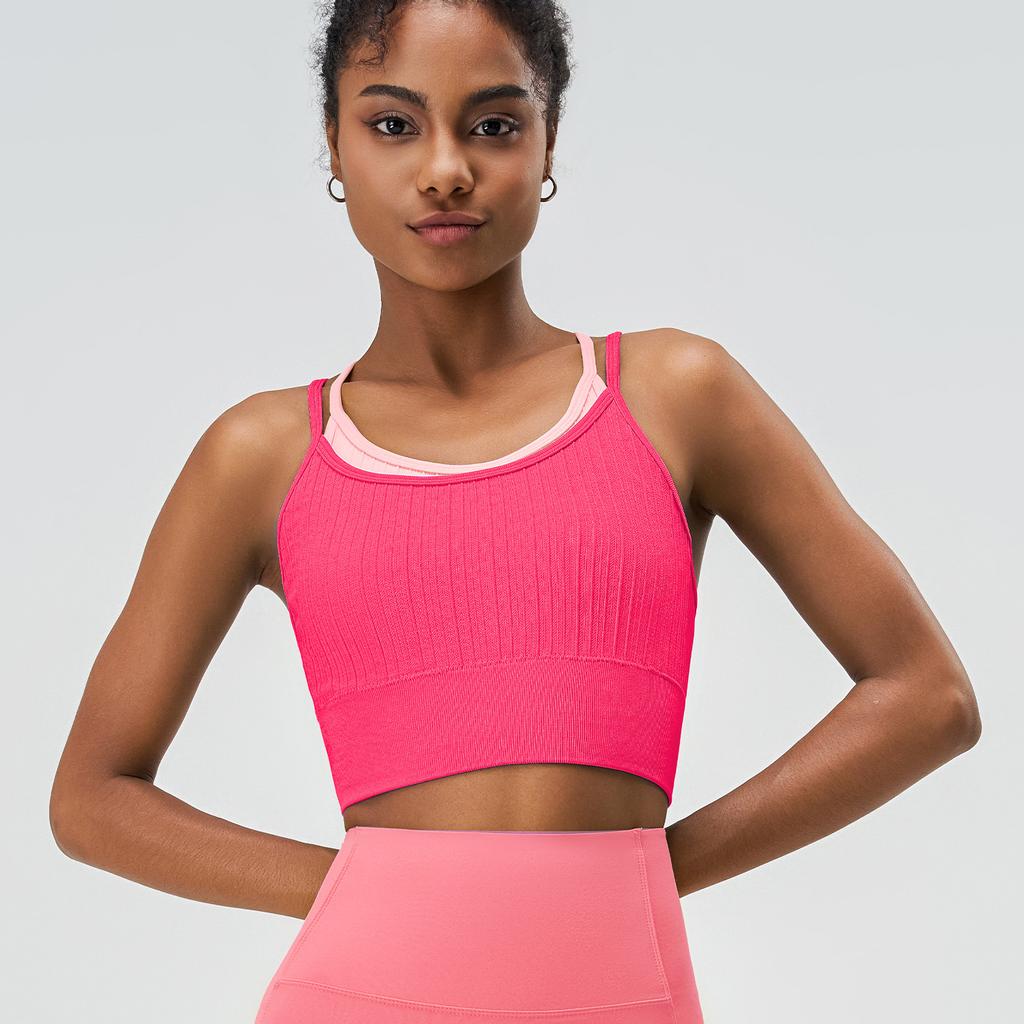 Women's Color Blocked Shockproof Sports Bra One Piece Summer Yoga Running Fitness Cross Back Vest