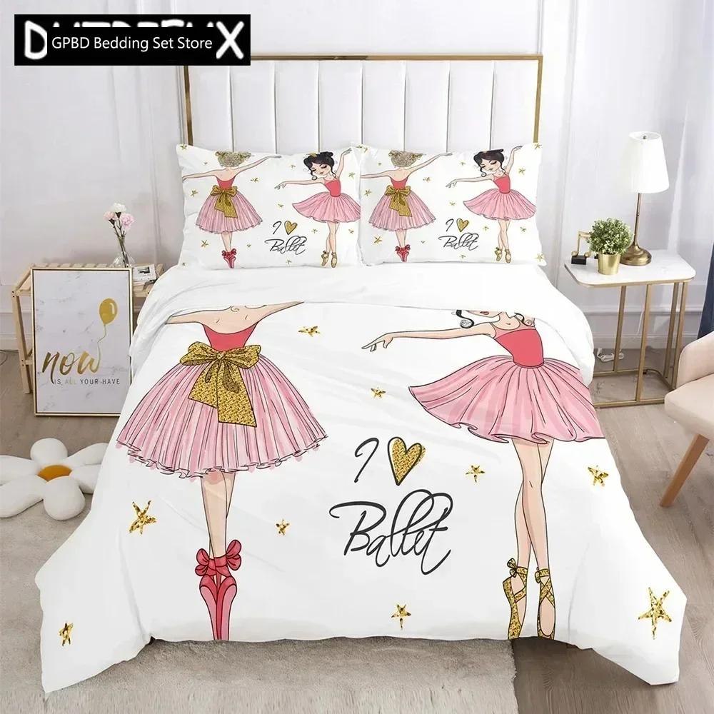 Cartoon Ballet Girl 3D Printed Bedding Set Duvet Covers Pillowcases Comforter Bedding Set Bedclothes Bed Linen