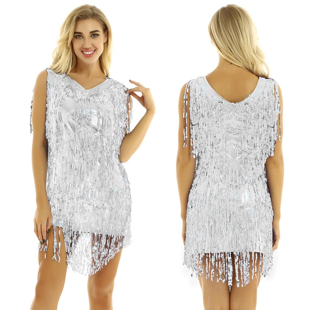 Women's Glitter Sequin Ballroom Latin Dance Dress Sleeveless Sparkle Party Cocktail Dresses