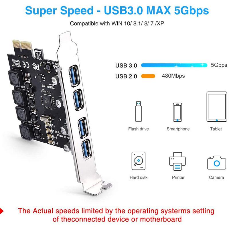 Самопитающаяся карта PCIE USB 3.0 4 порта PCI Expree к USB карта расширения Суперскорость 5 Гбит/с PCI-e USB3 концентратор контроллер адаптер