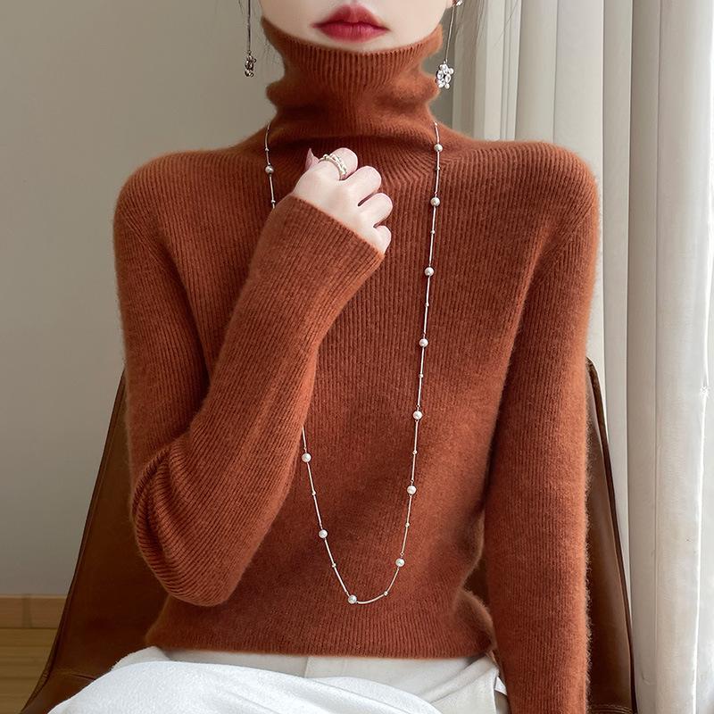 INDFS Women's Fashion Casual Fall Winter Solid Color Print Long Sleeve High Neck Sweaters