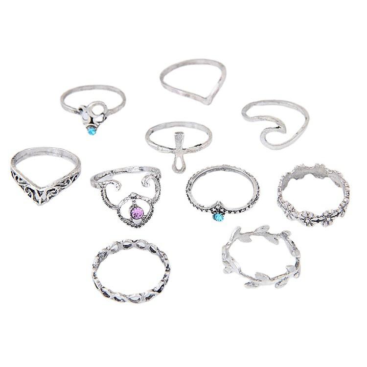 Мода, этнический стиль, набор из металлических цветов и листьев в стиле ретро, кольцо из десяти предметов