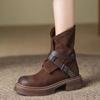 2025 осень новые темно-коричневые ретро старый цвет модные ботинки женские толстый каблук низкий каблук круглый носок британские ботинки средней высоты