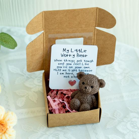 Little Bear In Box My Little Worry Bear Miniature Pocket Hug Bear with Positive Card Emotional Support Inspirational Gifts for Friends