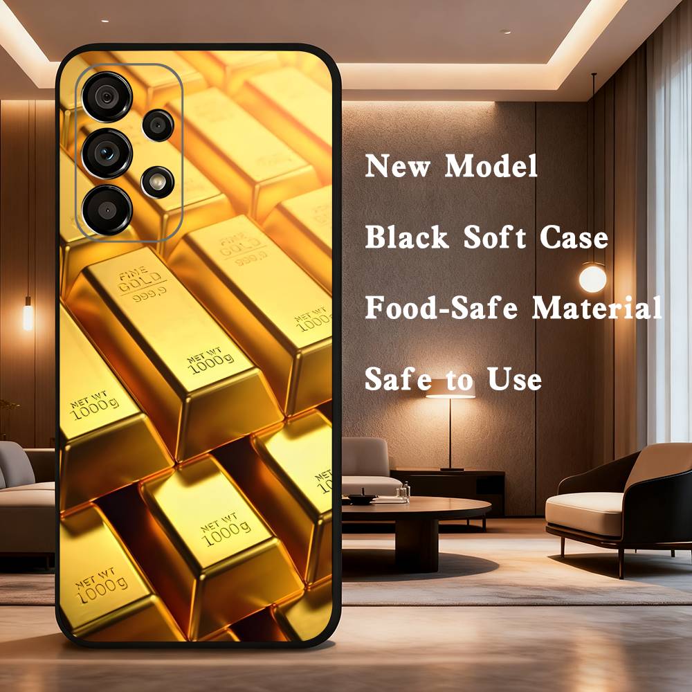 Wealth Art Dazzling Gold Phone For Samsung Galaxy A53,31,52,72,41,22,73,32,71,Note,J7,8,9,5G Soft Black Silicone Case