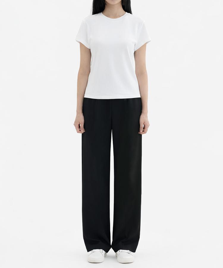 WHOLOVESART [Summer Fabric Added] Unisex Semi-Wide Elastic Waist Slacks Black