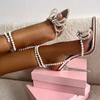Fashion Sexy Transparent Band Cover Toe Pearl Butterfly-knot Rhinestone Womens Thin High Heeled Sandals Pointed Pvc Strap Party Shoes