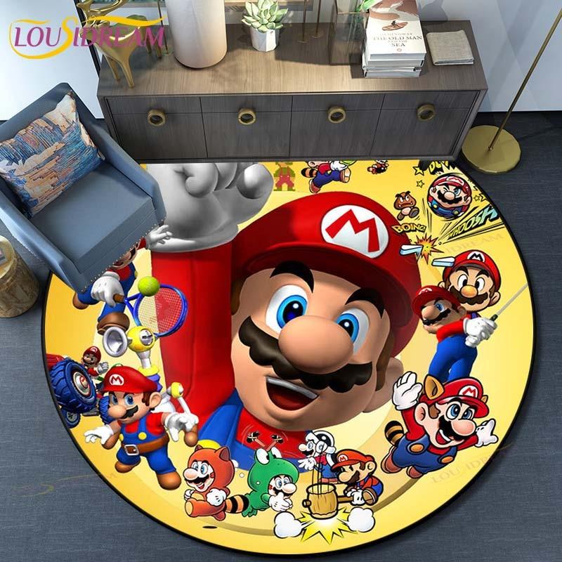 Мультяшный Ковер Круглый Коврик для Пола Mario Bros Спальня Фланелевый Ковер с Животными Противоскользящий Коврик для Игр Детей Украшение Комнаты Детей Коврики