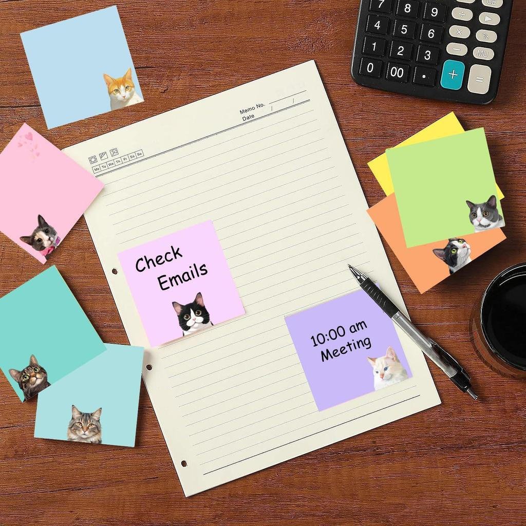 Creative Cat Sticky Notes: Strong Adhesive, Colorful Strips, Cute Small Notebook for Students