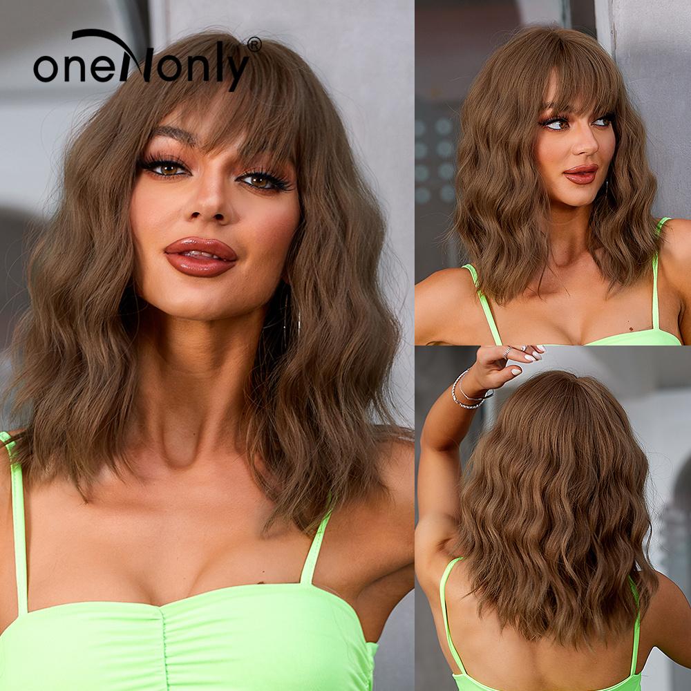 oneNonly Short Pink Wig Natural Wigs for Women Medium Wavy Synthetic Wig Party Heat Resistant Hair