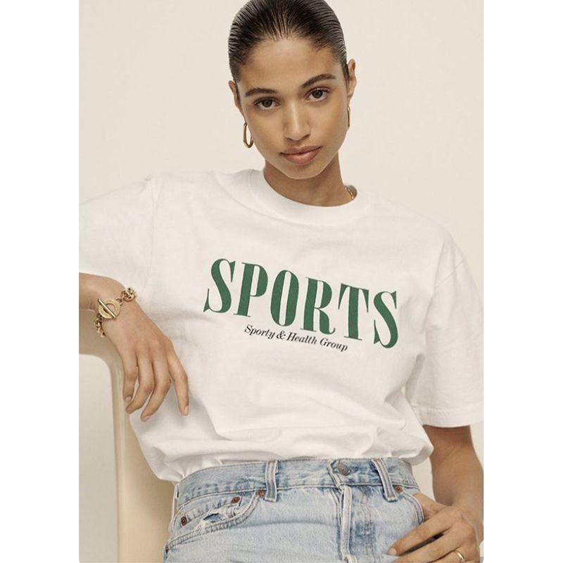 Sports American Retro Sports Idle Style Cotton Round Neck Short Sleeve T-shirt for Women