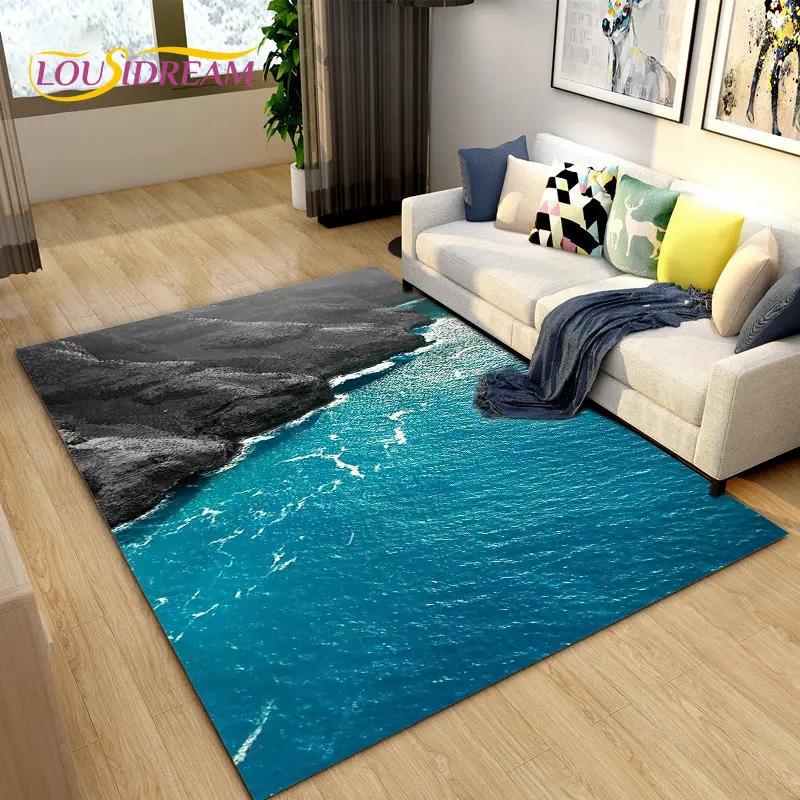3D коврик с океаном, морской водой, пляжем, водным пейзажем, коврик для гостиной, спальни, дивана, коврик для двери, детский нескользящий напольный коврик