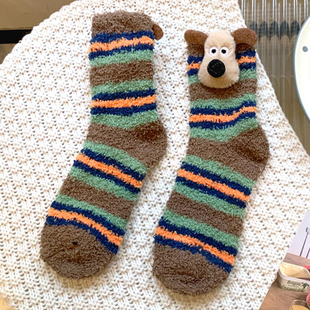 Women's Thick And Cute Winter Dog Socks With Plush, Cute And Warm Home Coral Fleece Cartoon Flooring, Three-dimensional