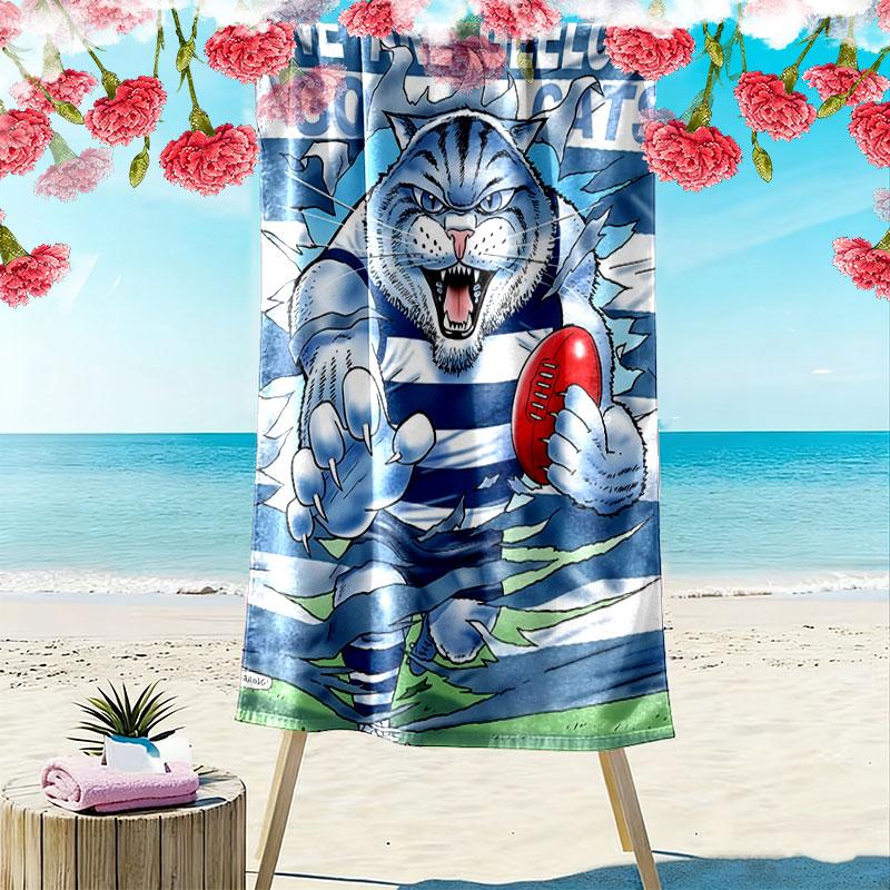 Geelong Cats Print Beach Towel, Large Soft Quick Dry Towel for Beach Camping Swimming
